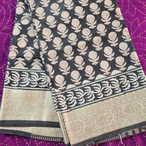 Chanderi Silk Azrakh Print Zari Border.